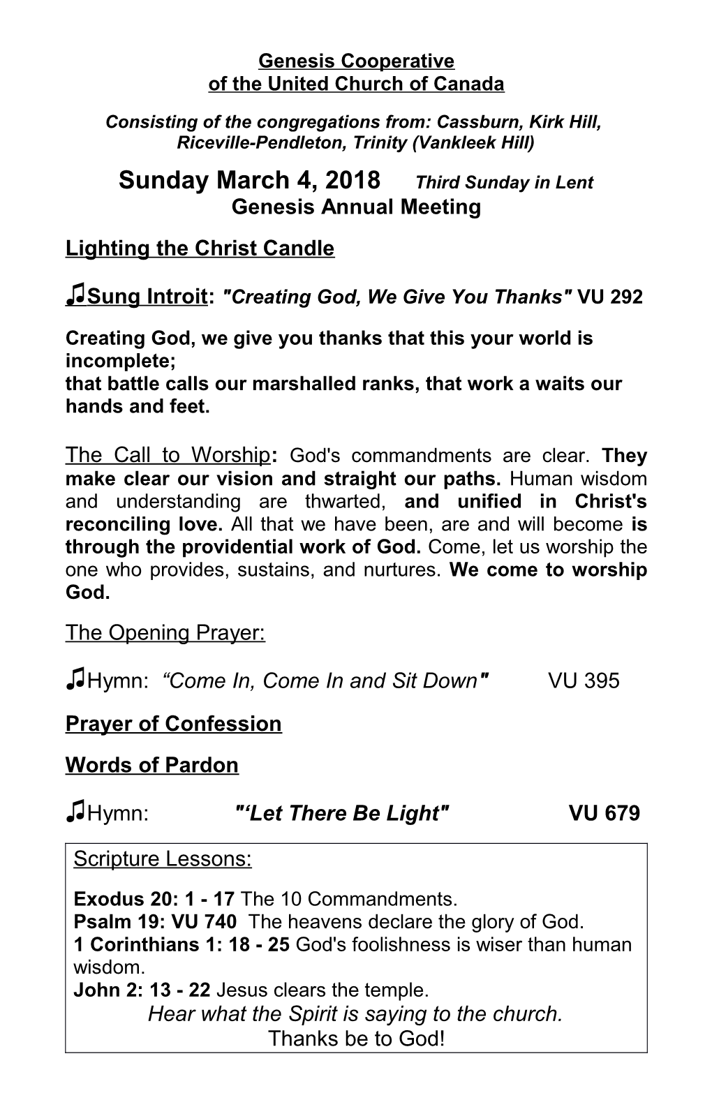 Consisting of the Congregations From:Cassburn, Kirk Hill