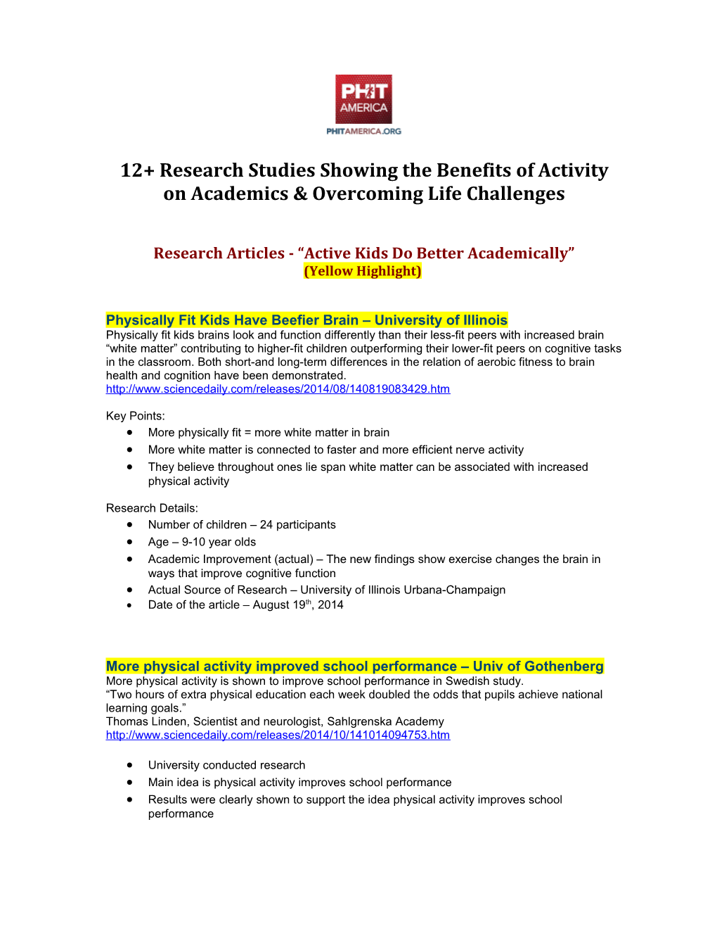 12+ Research Studies Showing the Benefits of Activity on Academics & Overcoming Life Challenges