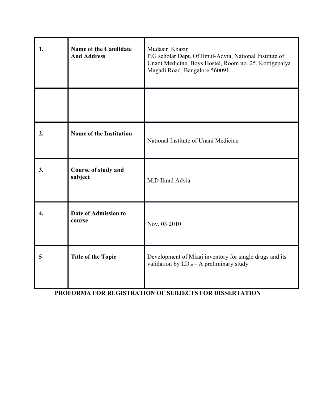 Proforma for Registration of Subjects for Dissertation s3