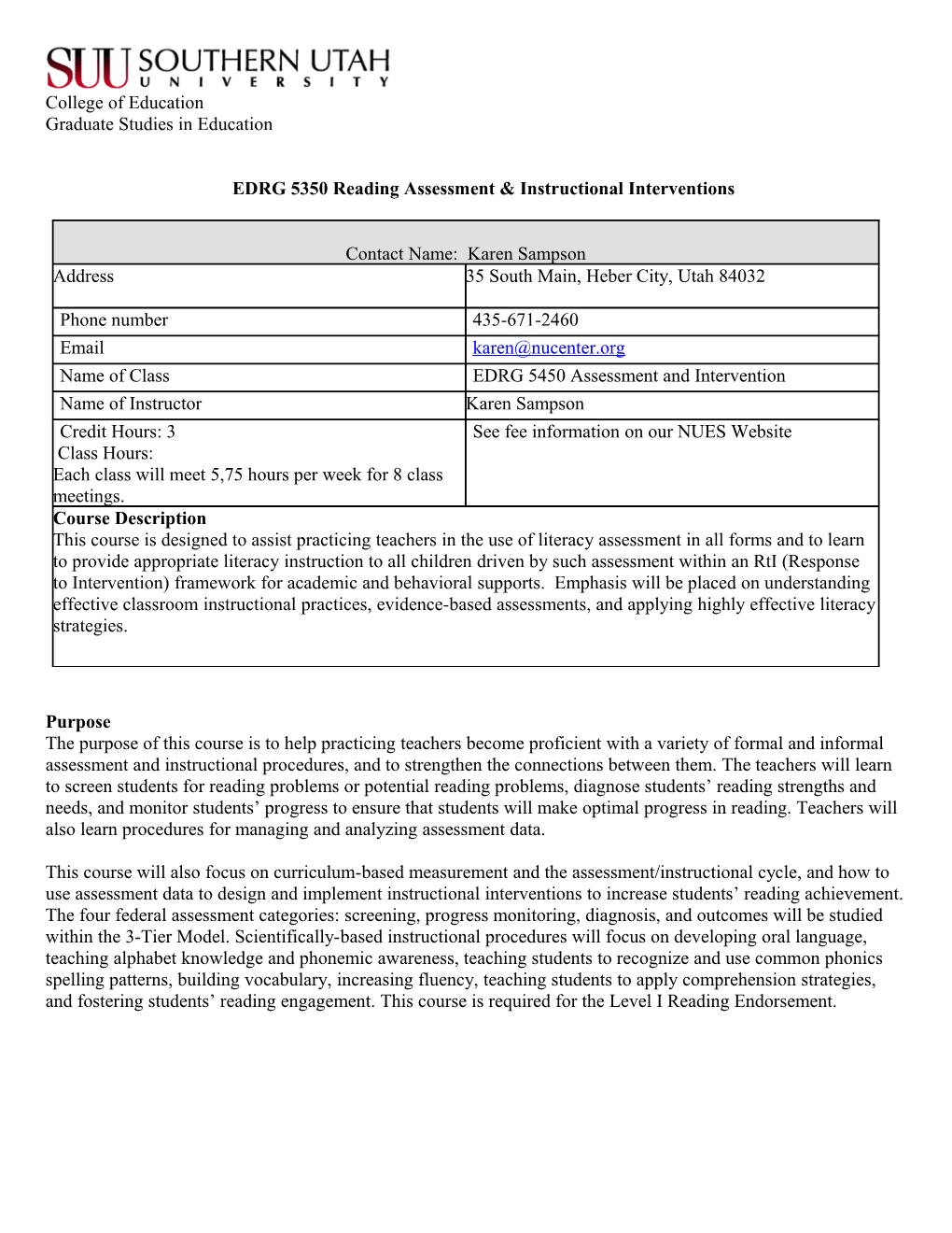 EDRG 5350 Reading Assessment & Instructionalinterventions