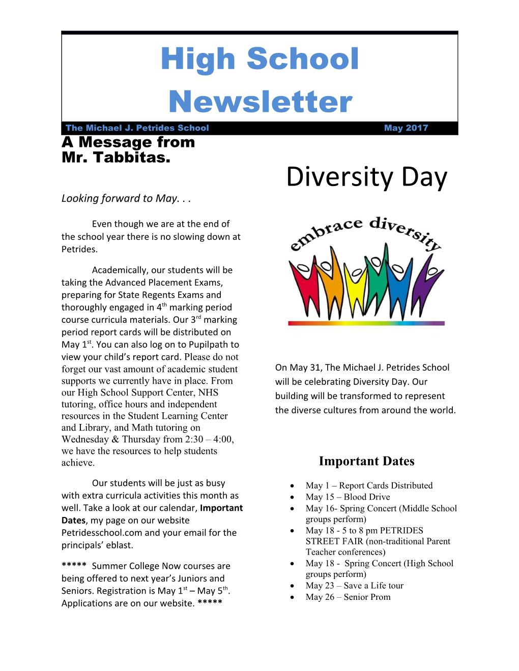 High School Newsletter