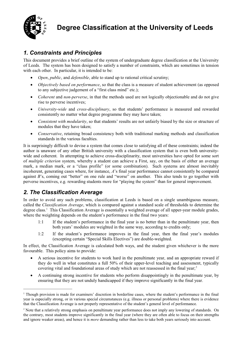 Degree Classification at the University of Leeds