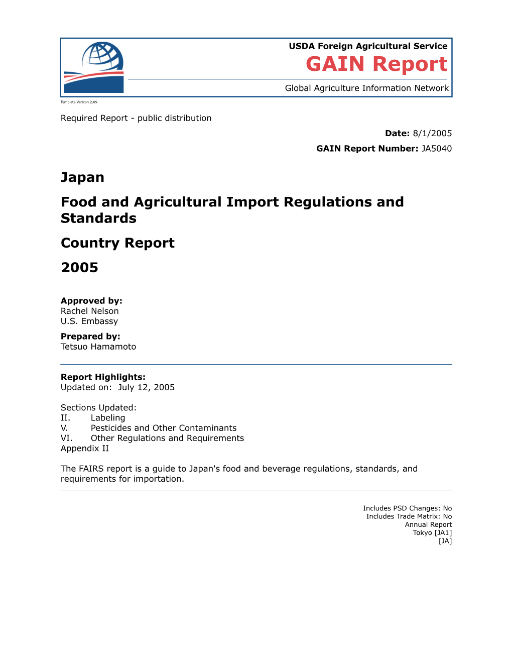 Food and Agricultural Import Regulations and Standards s19