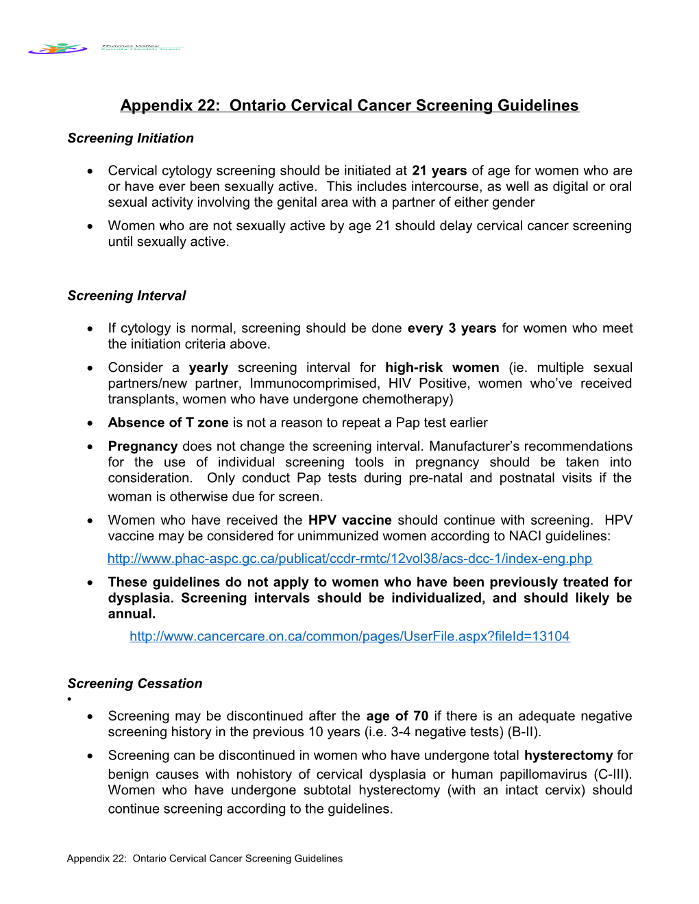 Appendix 22: Ontario Cervical Cancer Screening Guidelines