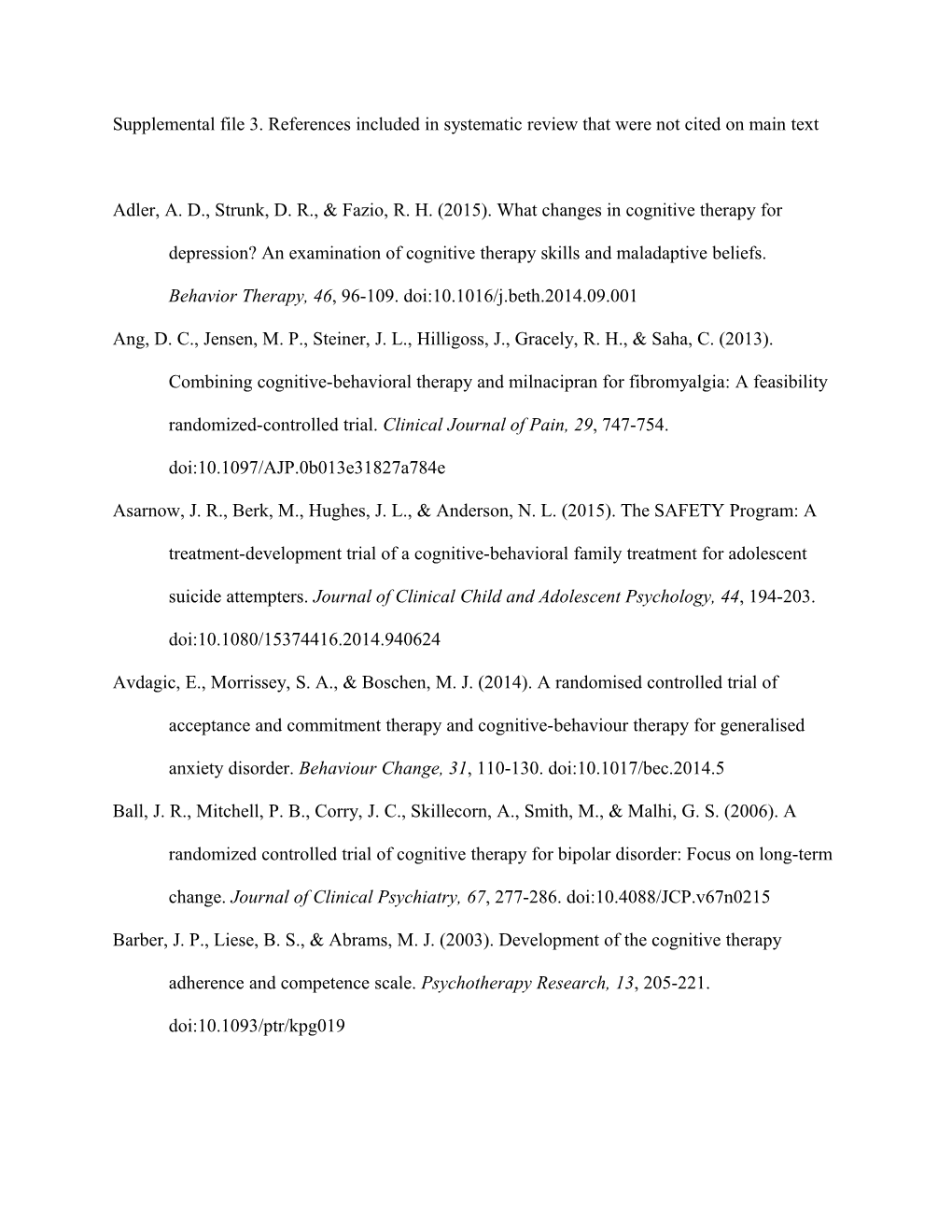 Supplemental File 3. References Included in Systematic Review That Were Not Cited on Main Text