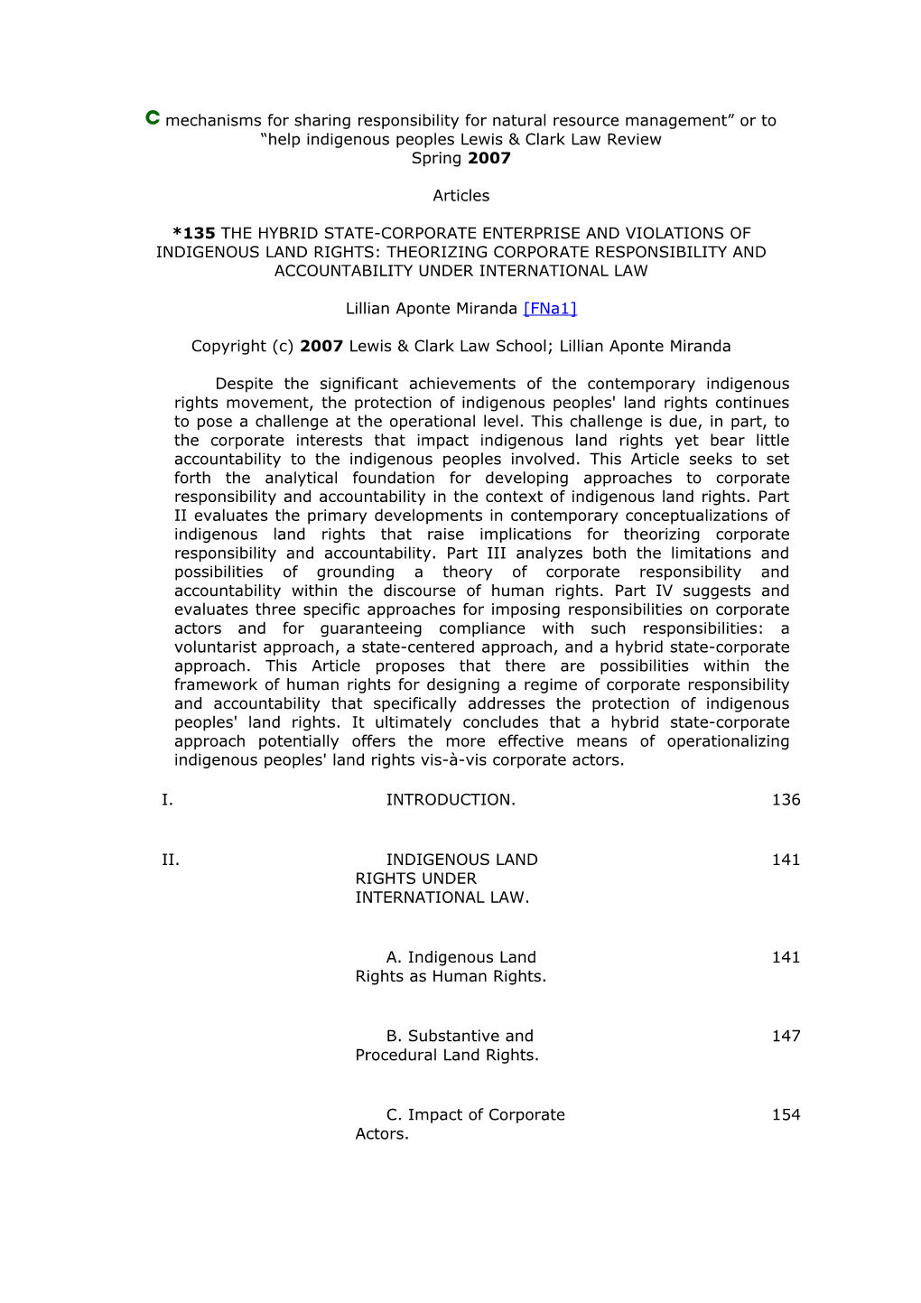 Mechanisms For Sharing Responsibility For Natural Resource Management” Or To “Help Indigenous Peoples Lewis & Clark Law Review