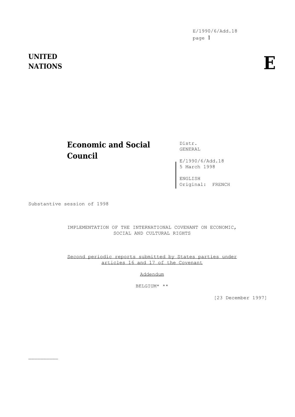 Implementation of the International Covenant on Economic