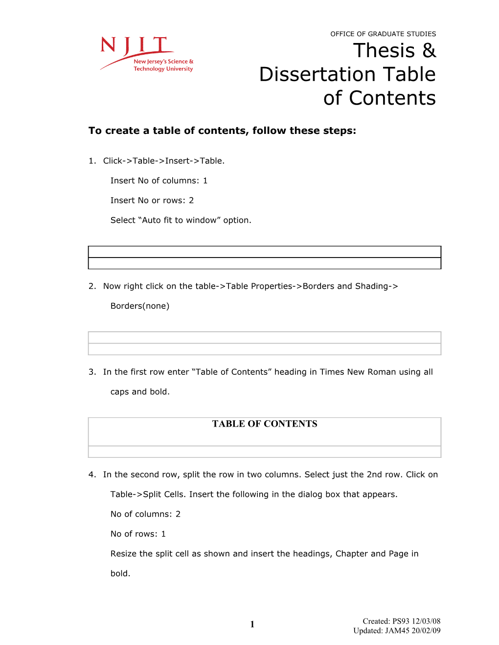 To Create a Table of Contents, Follow the Following Steps