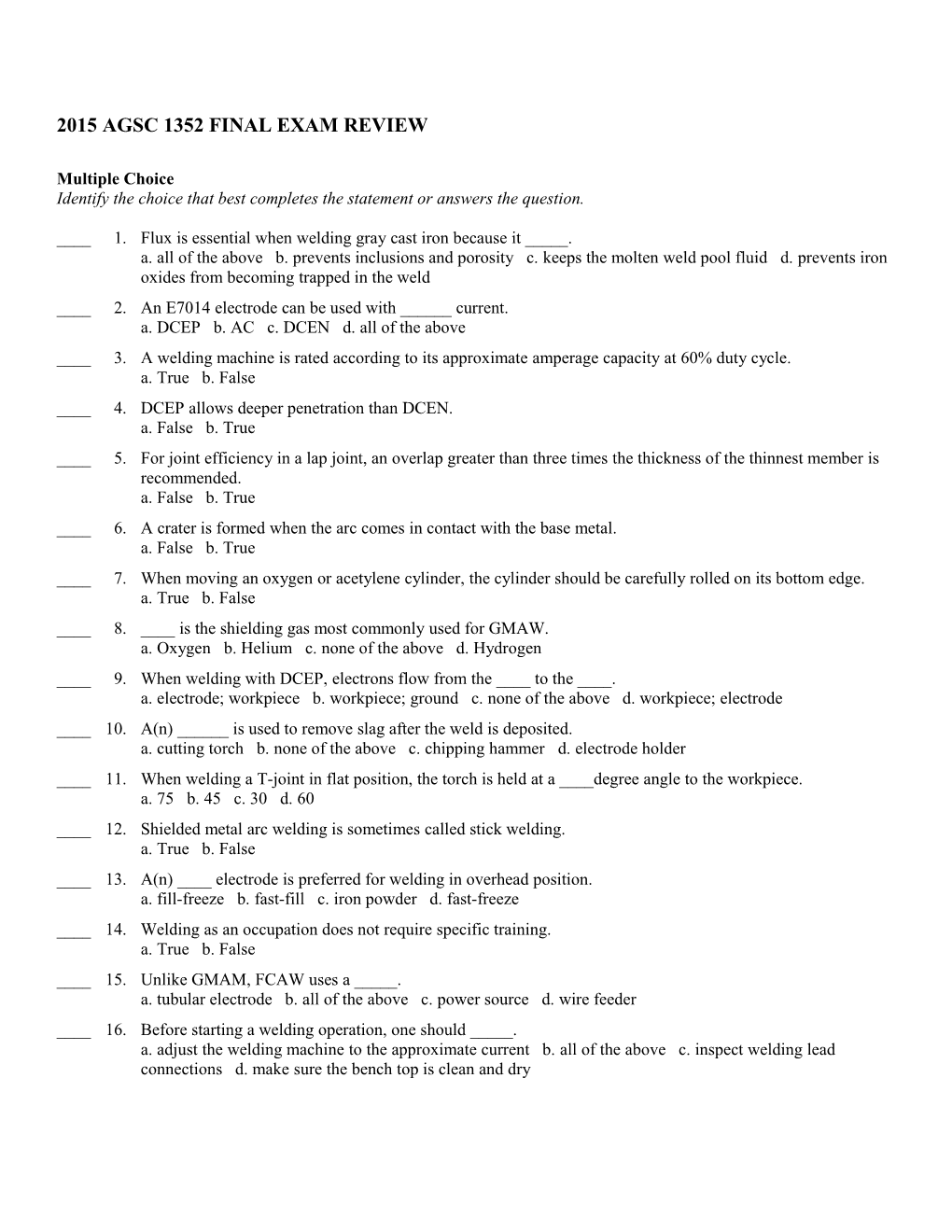 2015 Agsc 1352 Final Exam Review