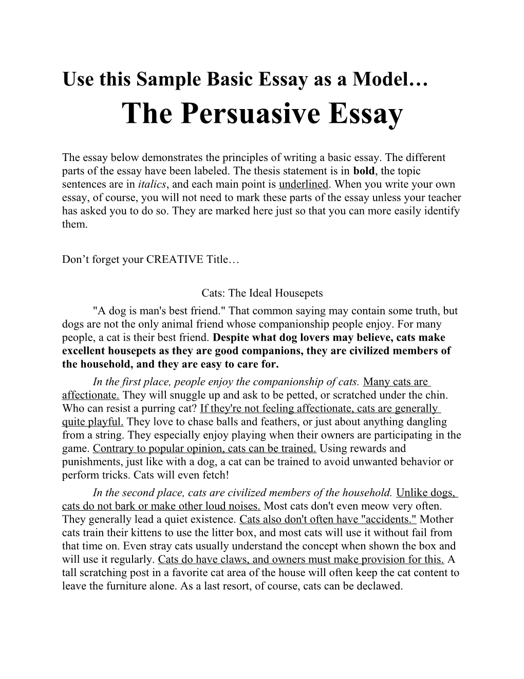 Use This Sample Basic Essay As a Model s1