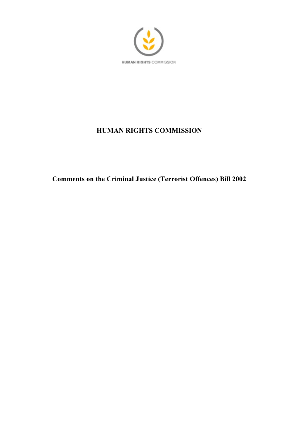 Comments on the Criminal Justice (Terrorist Offences) Bill 2002
