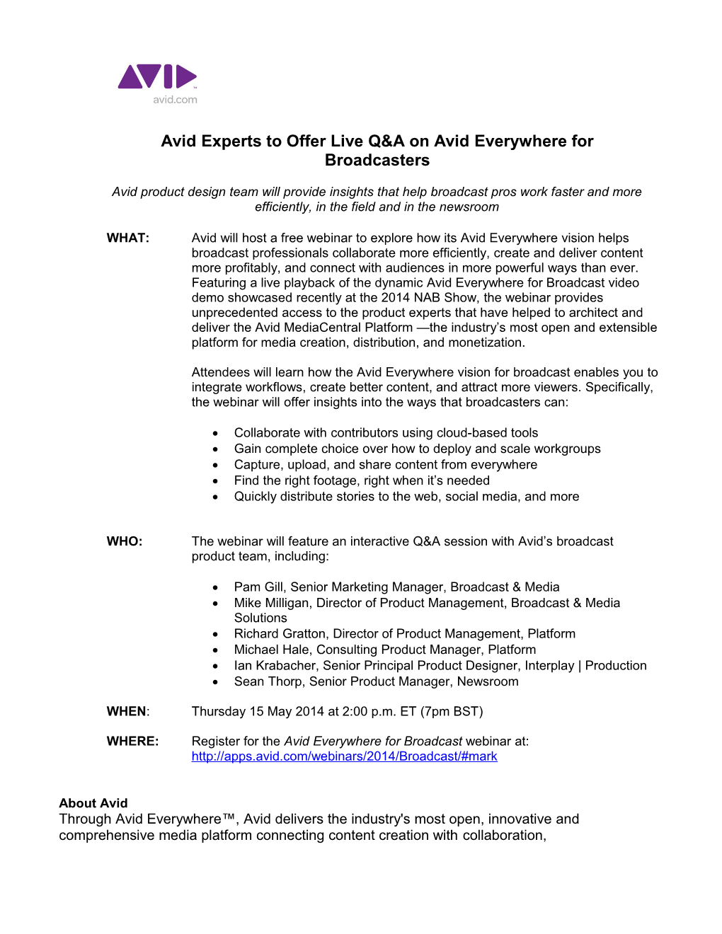 Avid Experts to Offer Live Q&A on Avid Everywhere for Broadcasters
