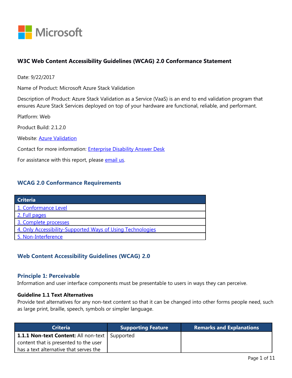 W3C Web Content Accessibility Guidelines (WCAG) 2.0 Conformance Statement s10