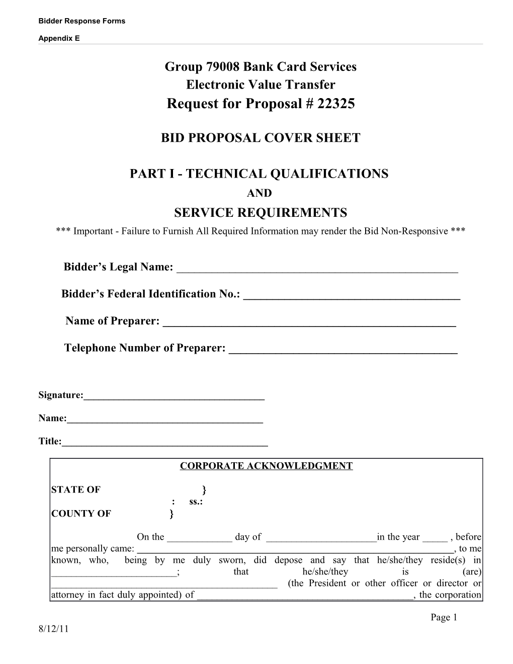 Bidder Response Forms Appendix E