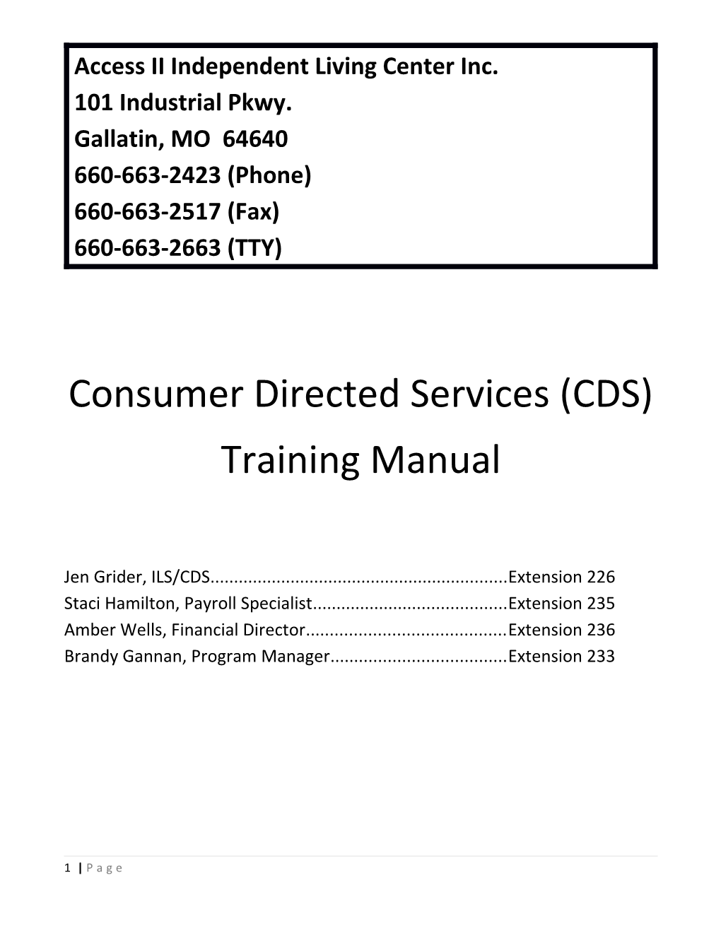 Access II Independent Living Center Inc. CDS Training Manual