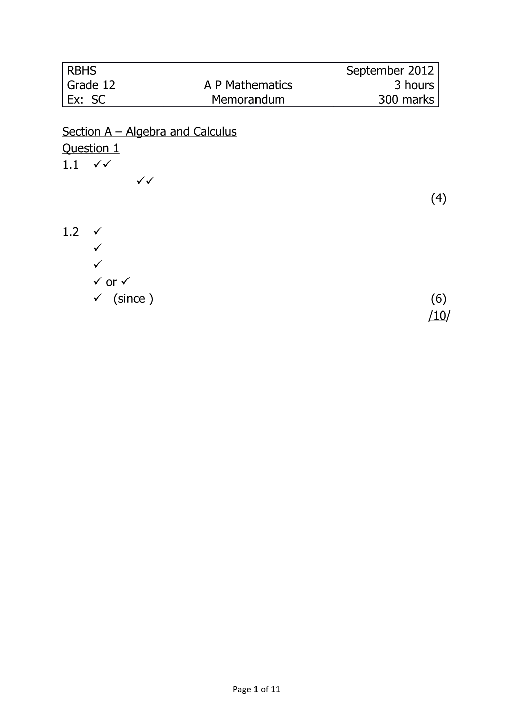 Section a Algebra and Calculus