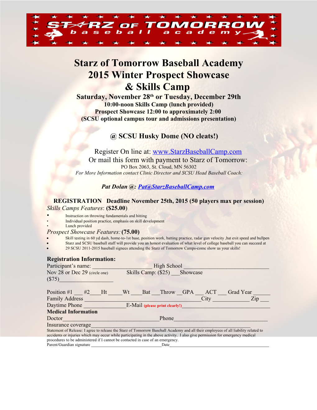 Starz of Tomorrow Fall Baseball League Registration s1