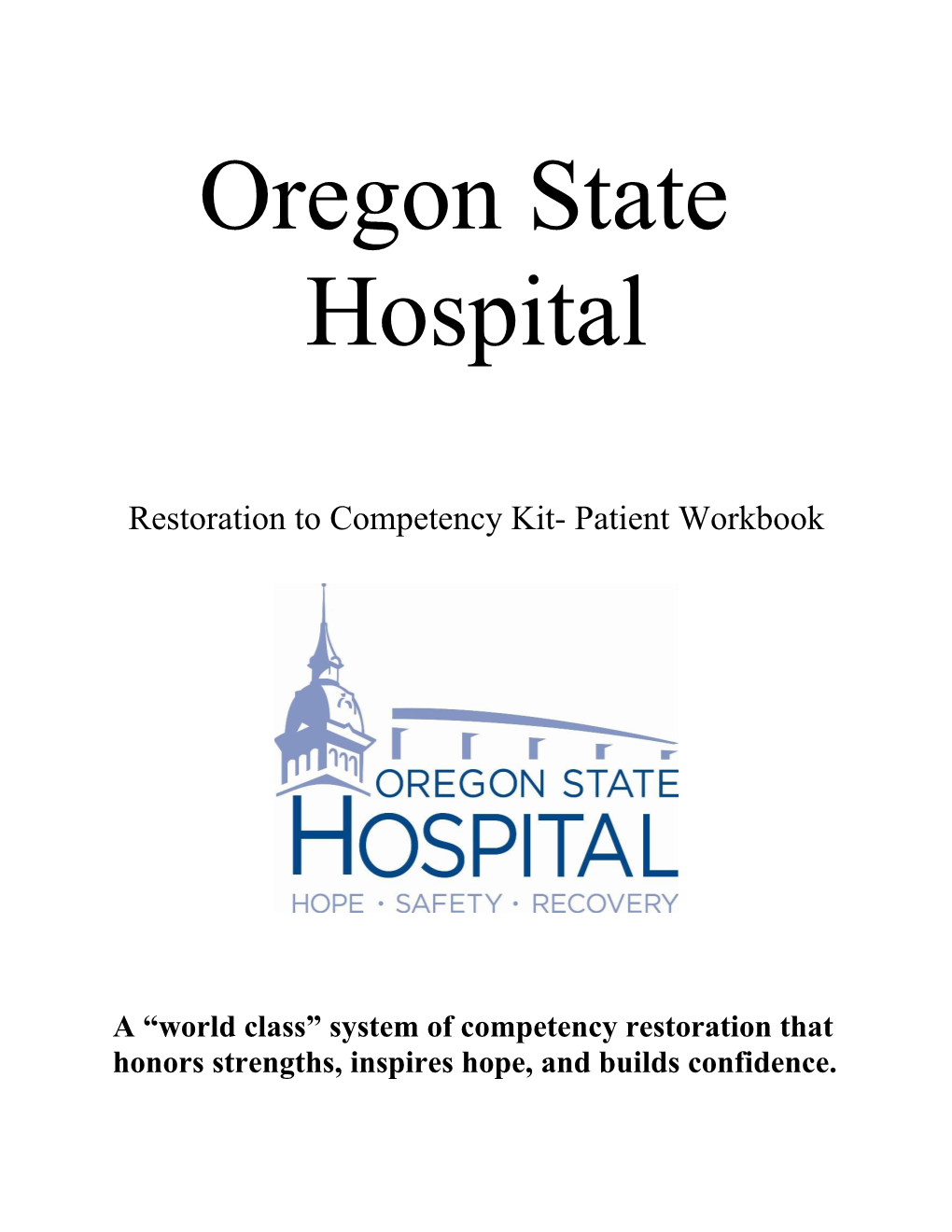 Restoration to Competency Kit- Patient Workbook