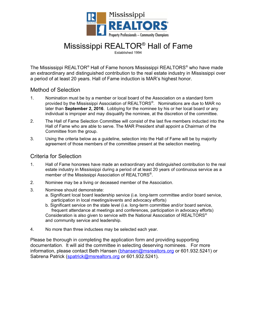 Mississippi REALTOR Hall of Fame
