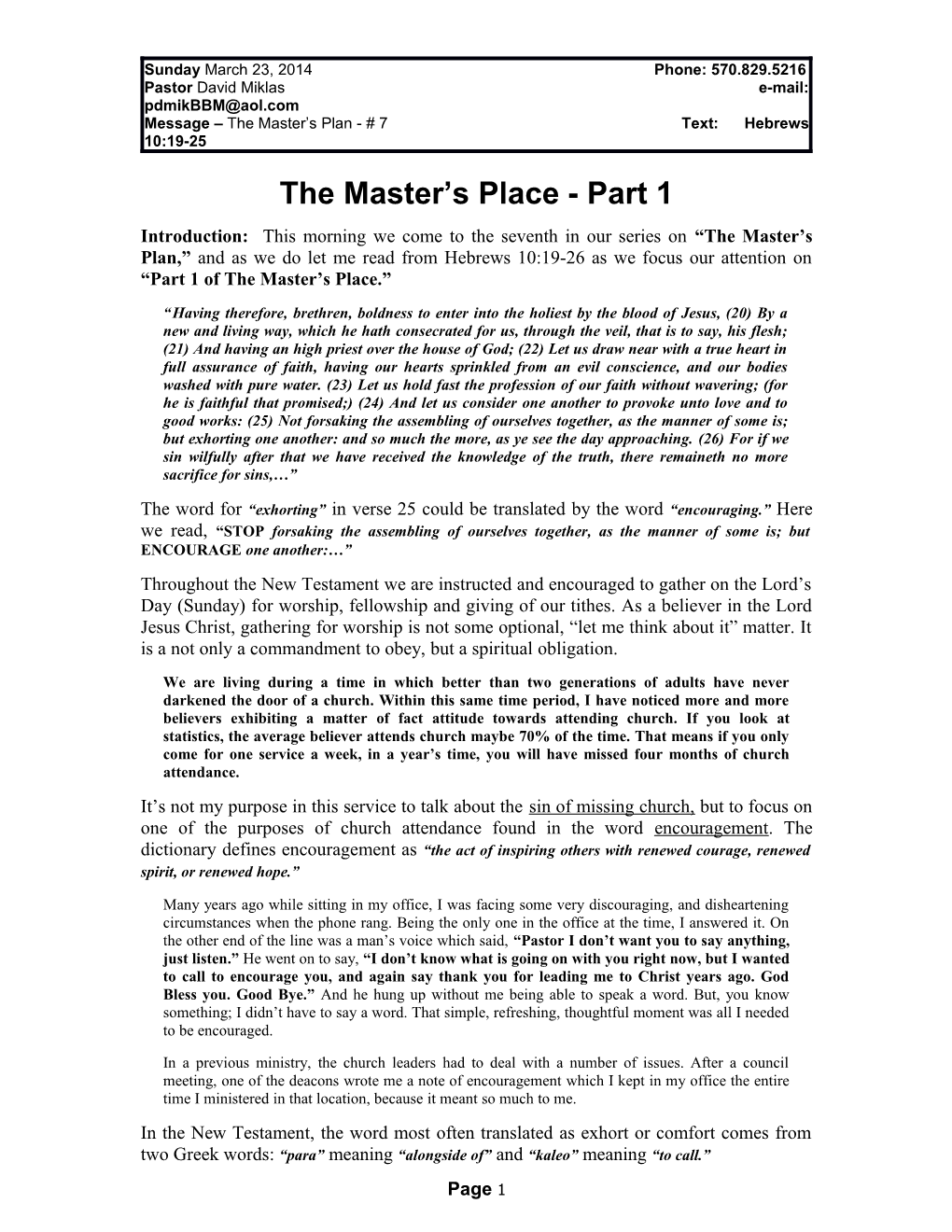 The Master's Place - Part 1