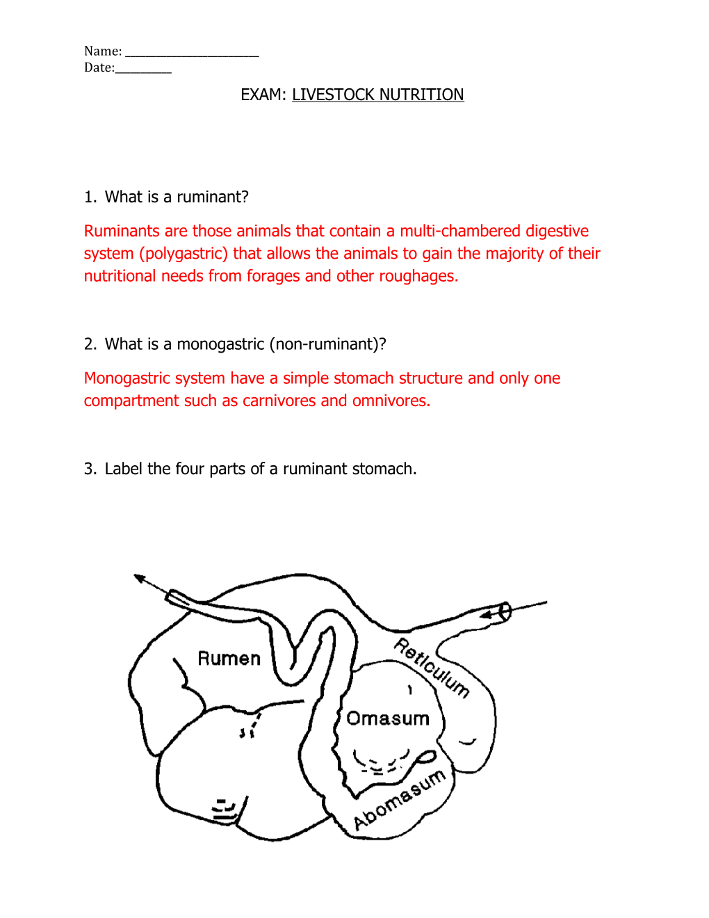 Exam: Livestock Nutrition