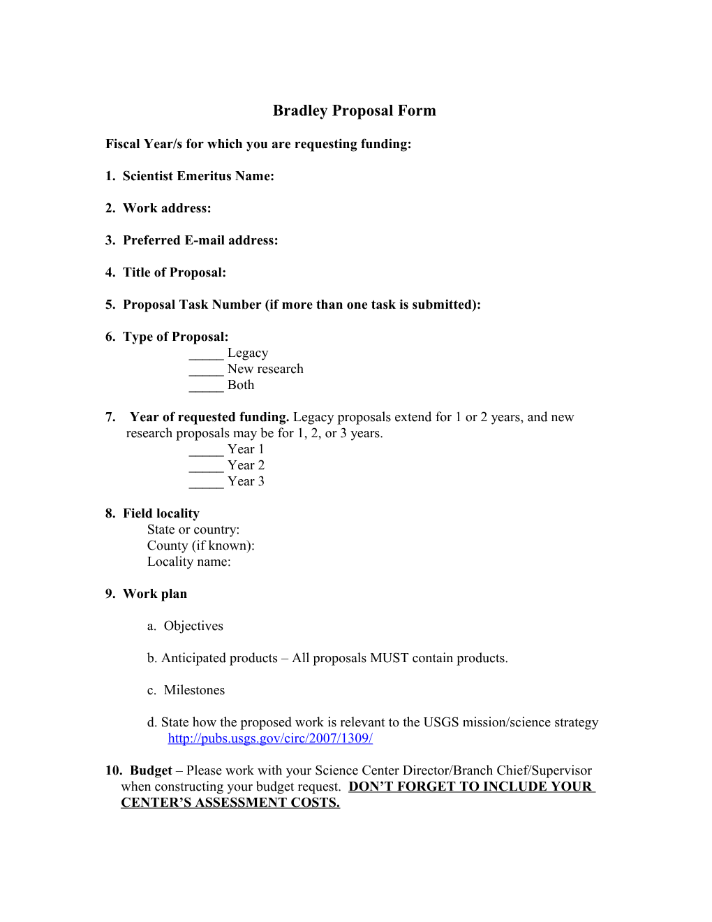 Bradley Proposal Form FY 2008