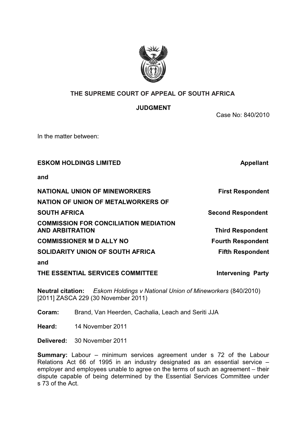 The Supreme Court of Appeal of South Africa s29