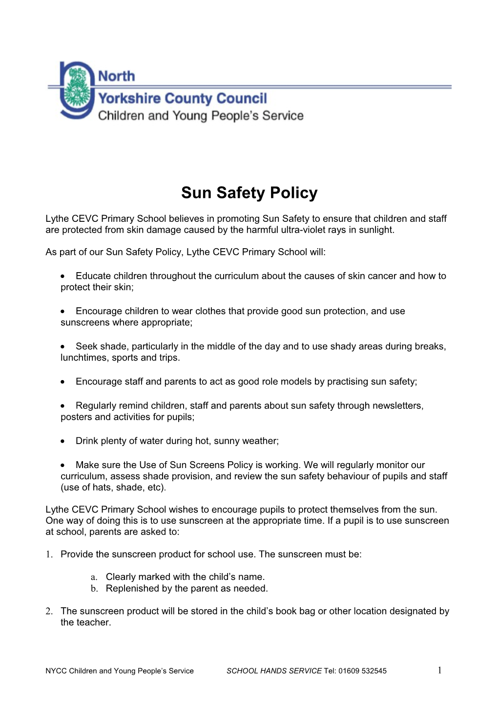 Sun Safety Policy