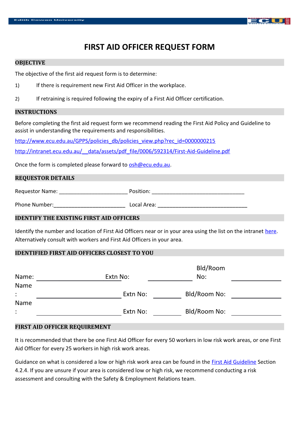 First Aid Officer Request Form