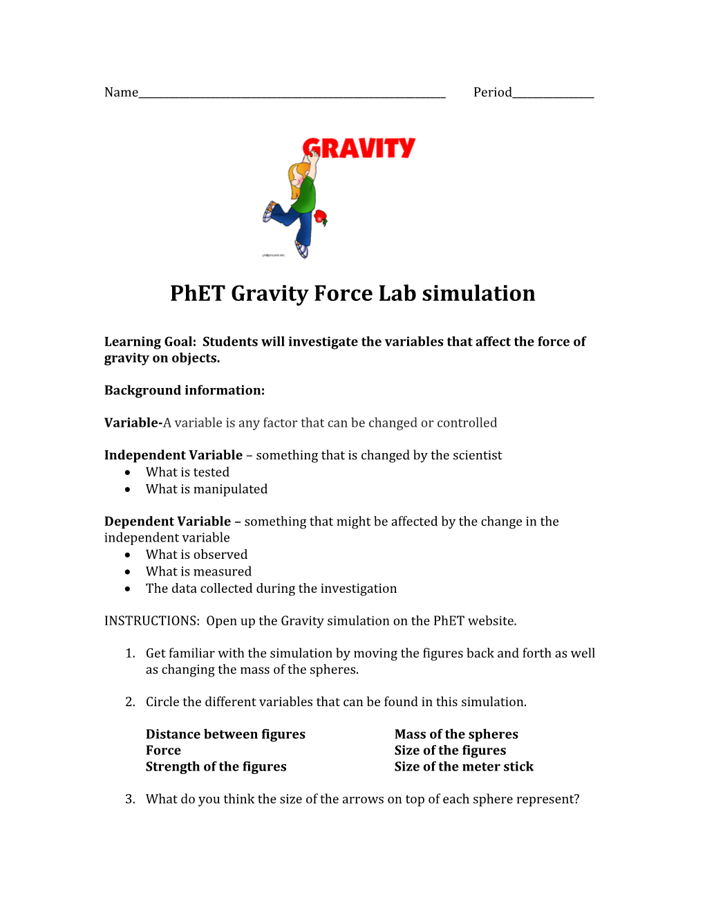 Phet Gravity Force Lab Simulation