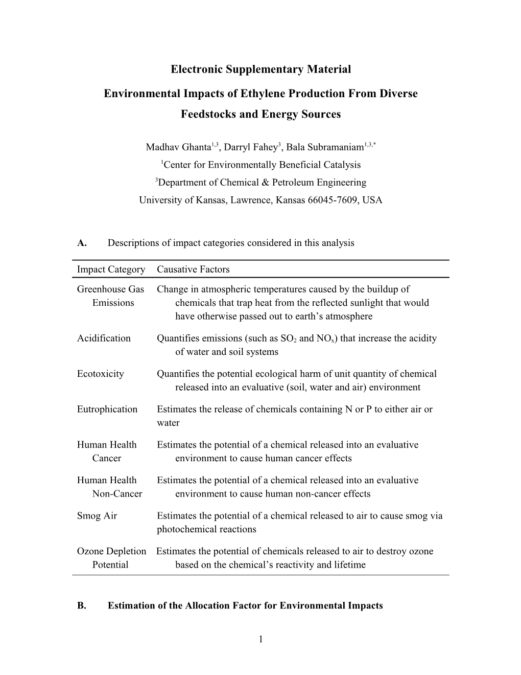 Environmental Impacts of Ethylene Production from Diverse Feedstocks and Energy Sources