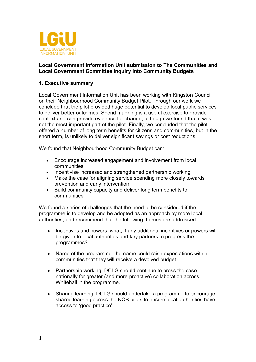 Local Government Information Unit Submission to the Communities and Local Government Committee
