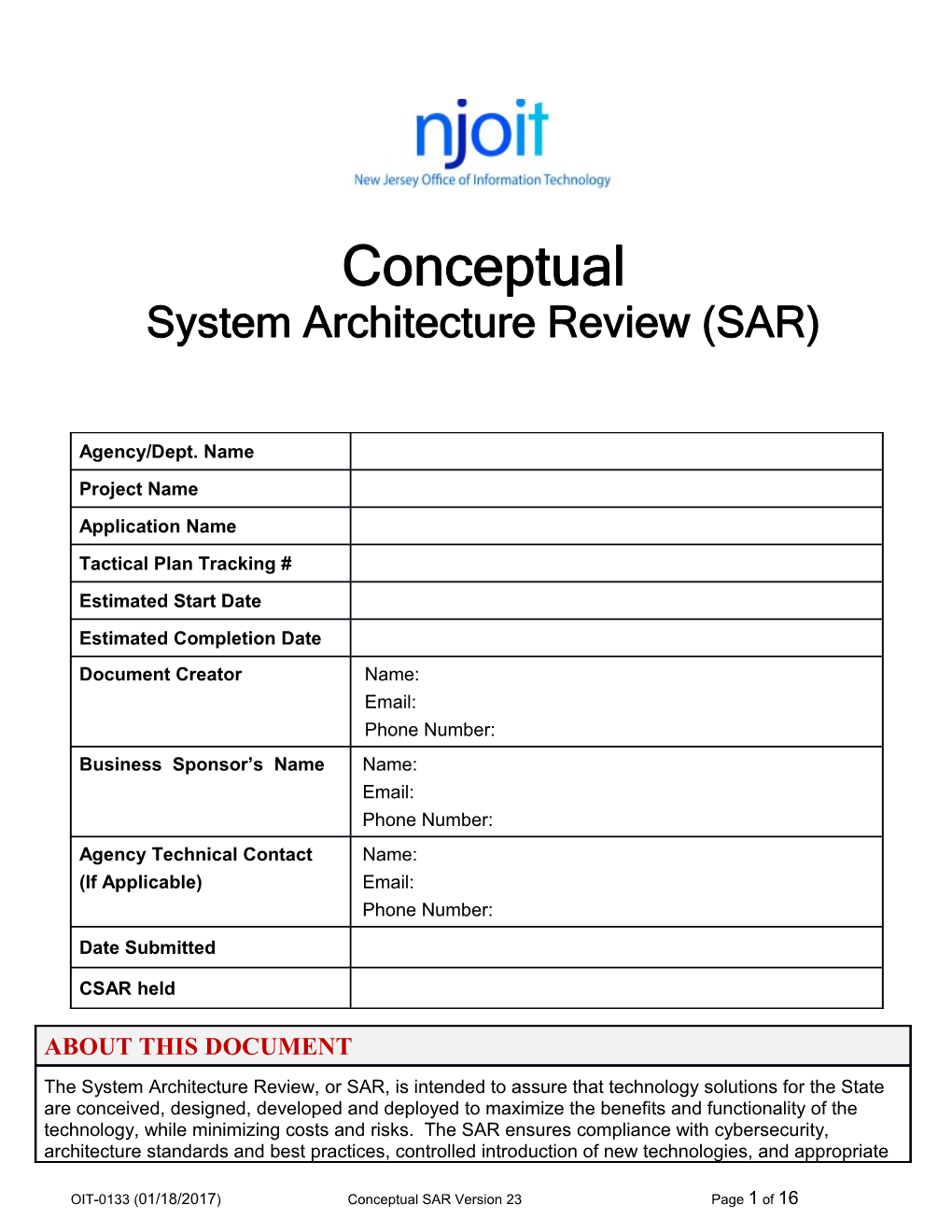 System Architecture Review (SAR)