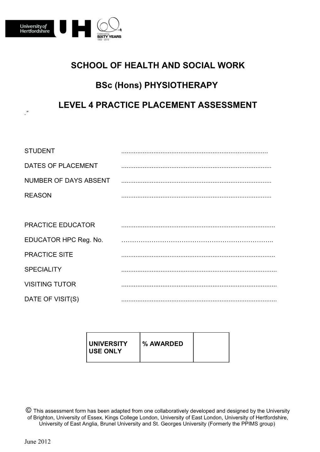 Physiotherapy Placements Information and Management Service