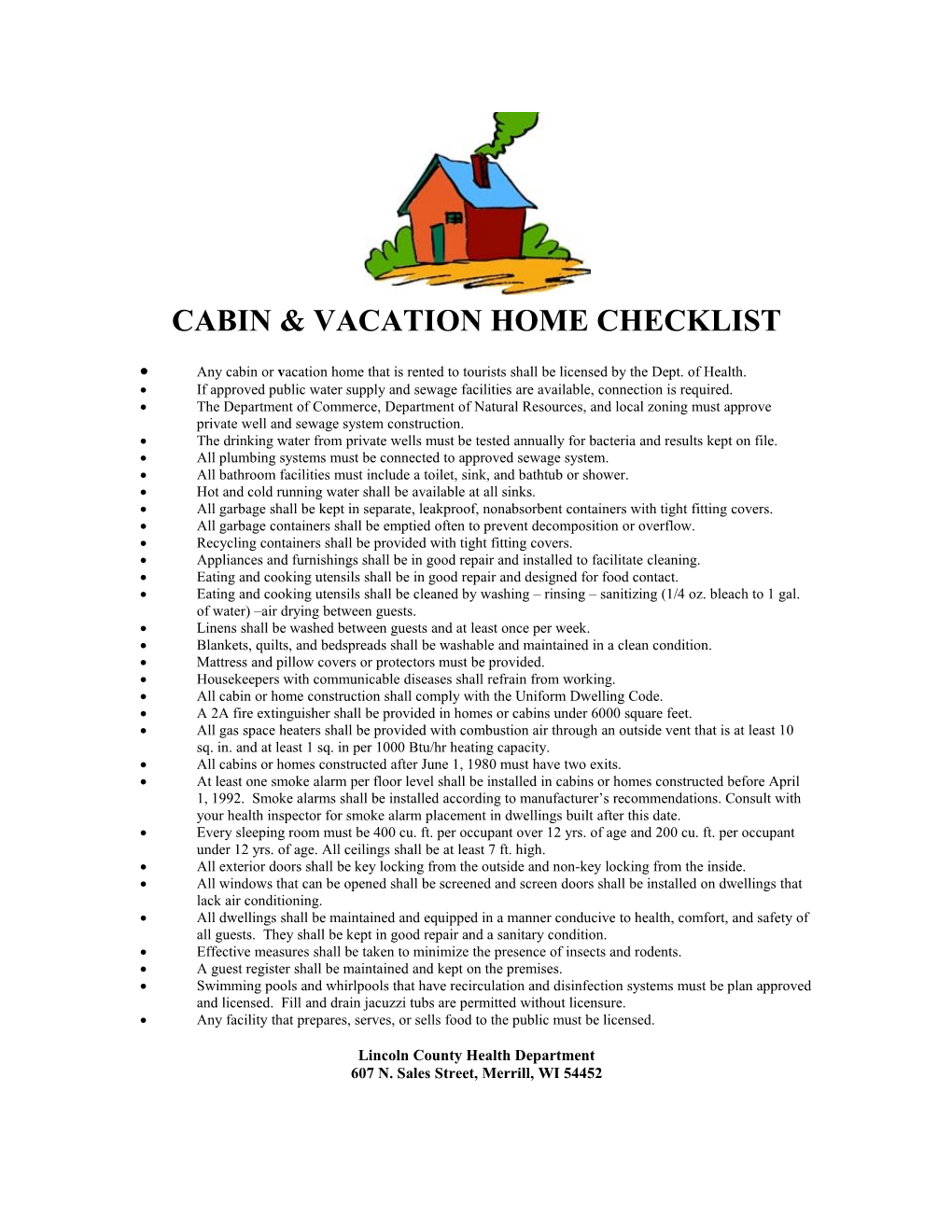 Cabin & Vacation Home Checklist