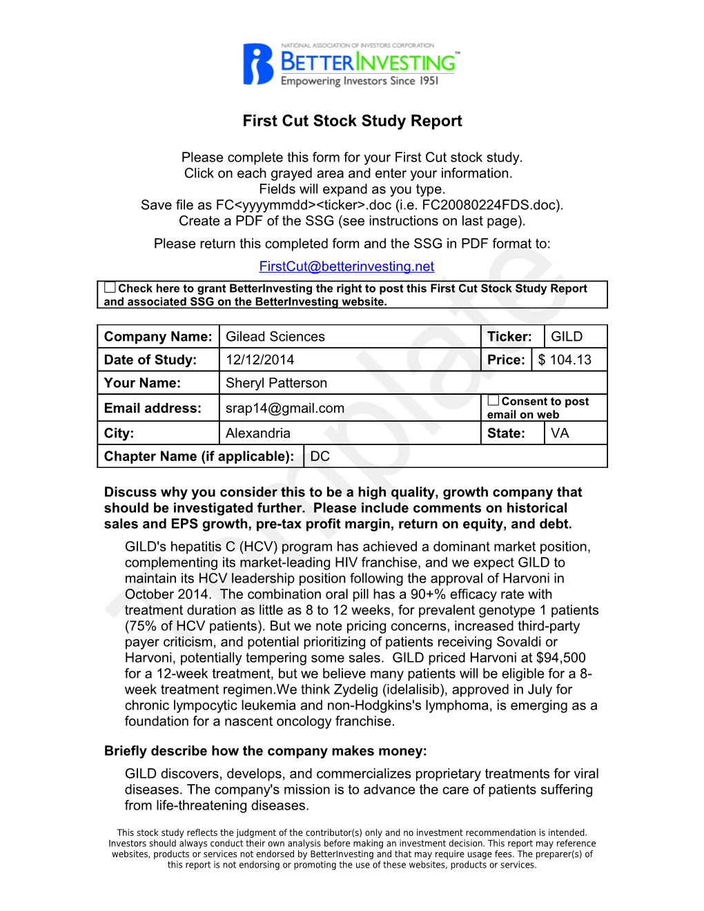 First Cut Stock Studyreport