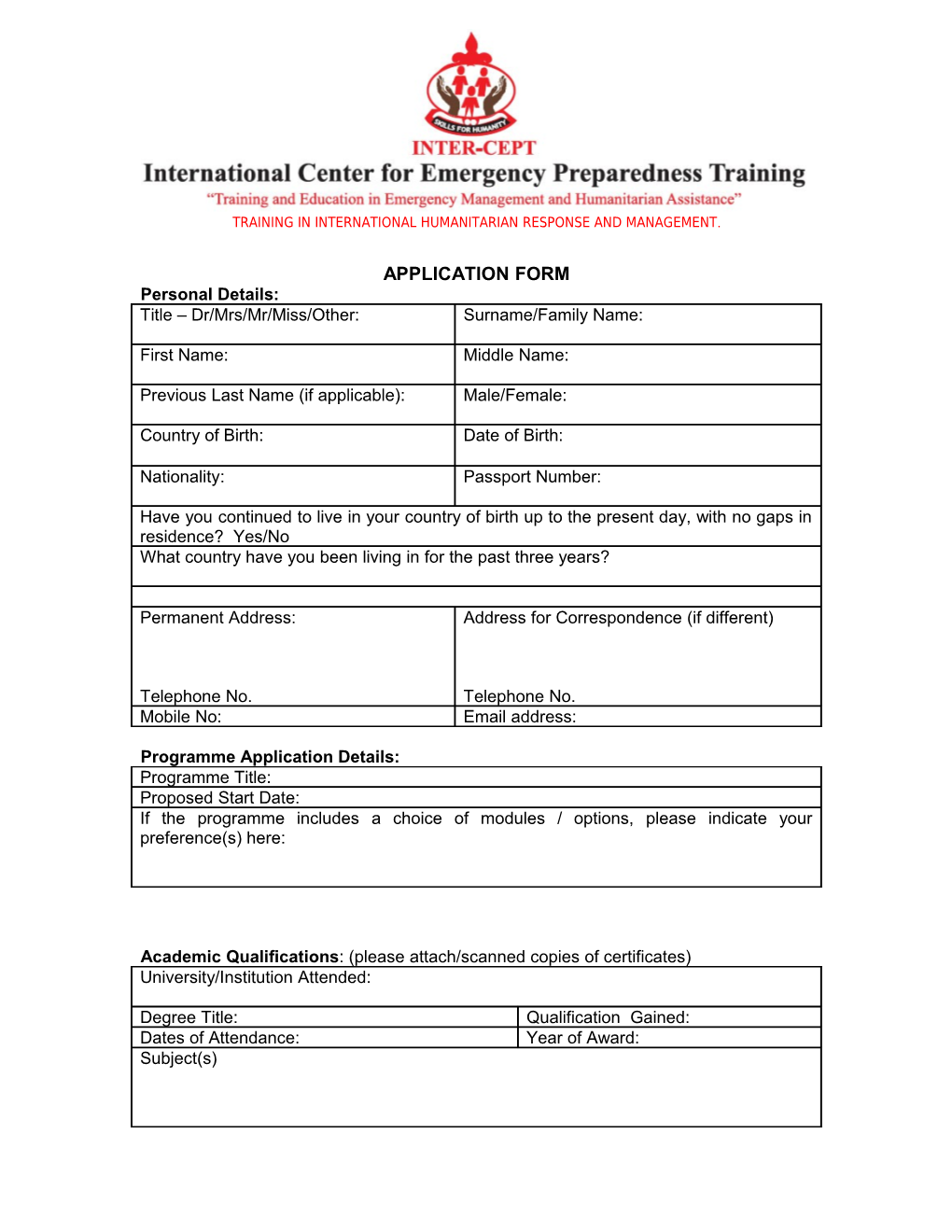 Training in International Humanitarian Response and Management