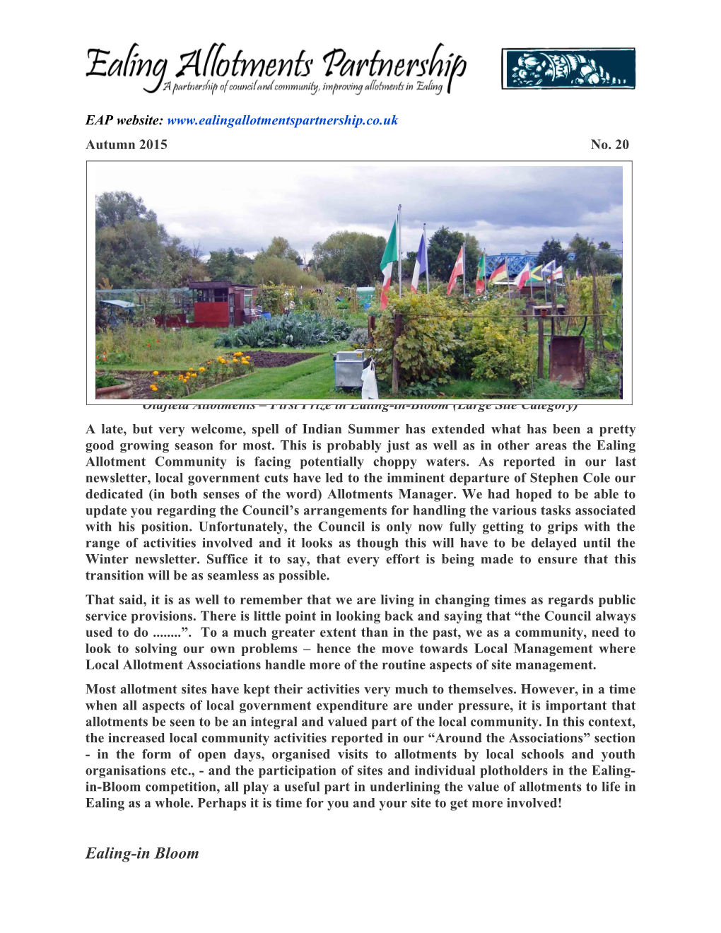 Oldfield Allotments First Prize in Ealing-In-Bloom (Large Site Category)