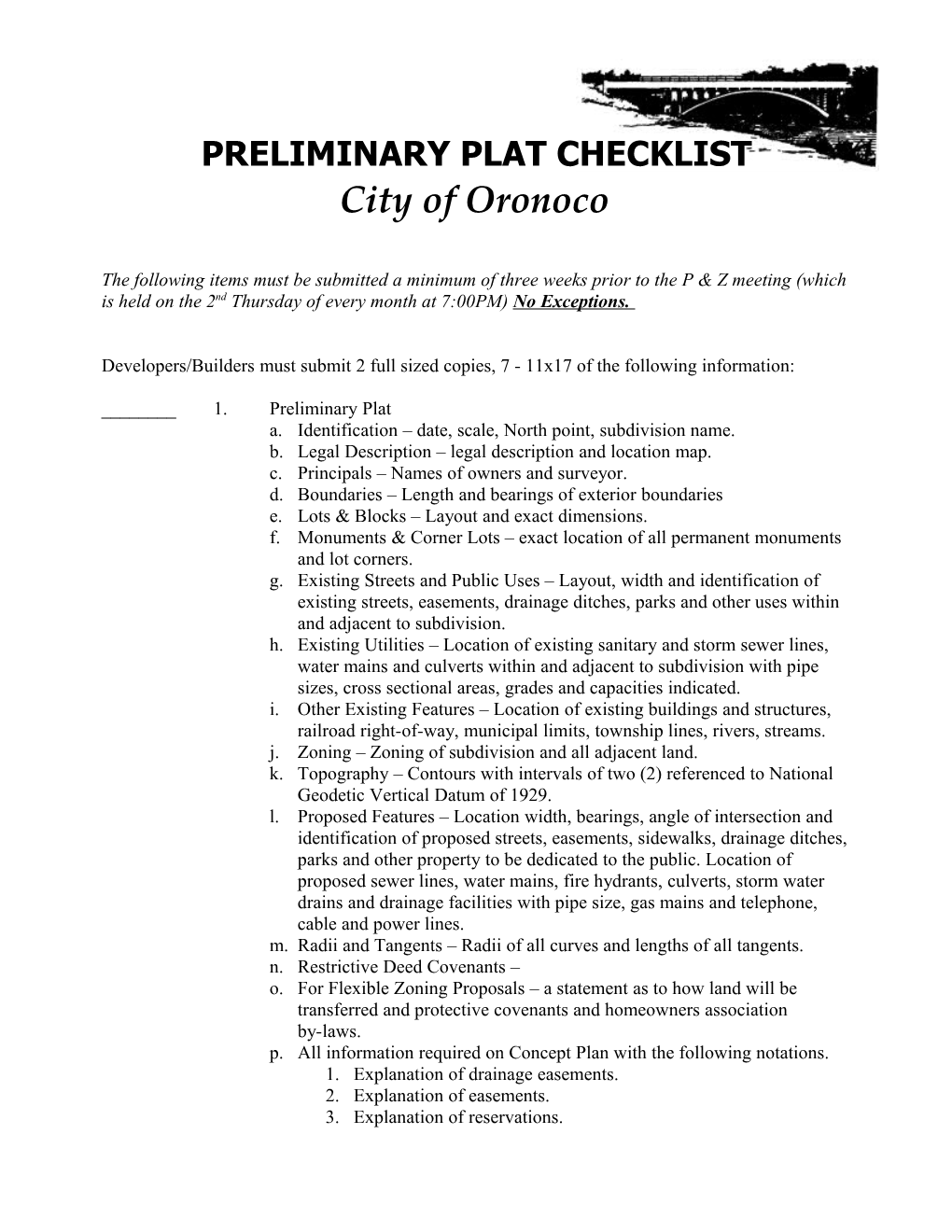 Preliminary Plat Checklist