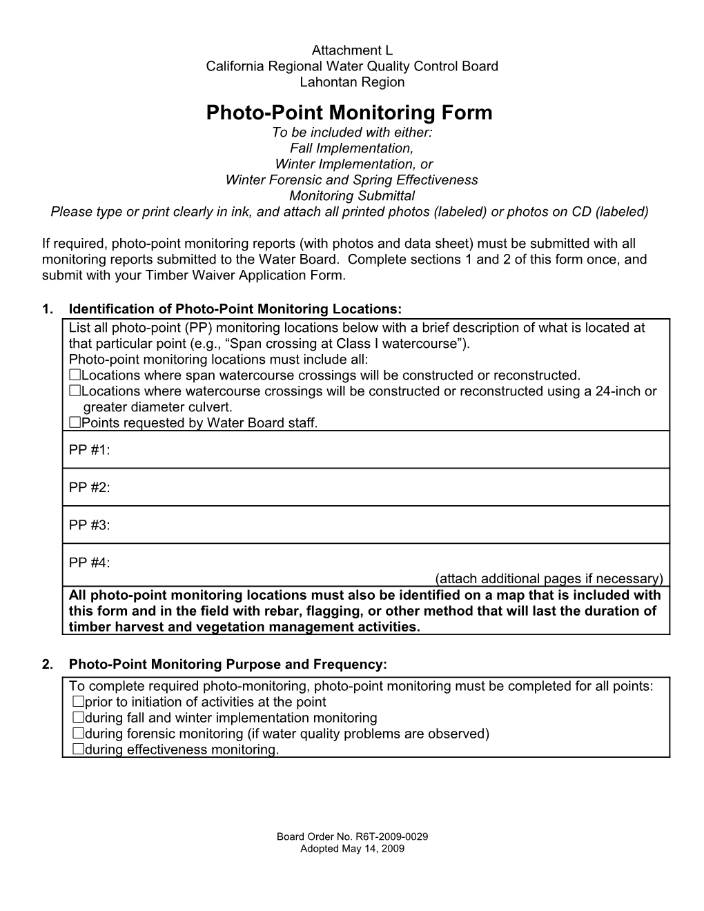 Timber Waiver Photo-Point Monitoring Form (Additional Pages) Page __ of __