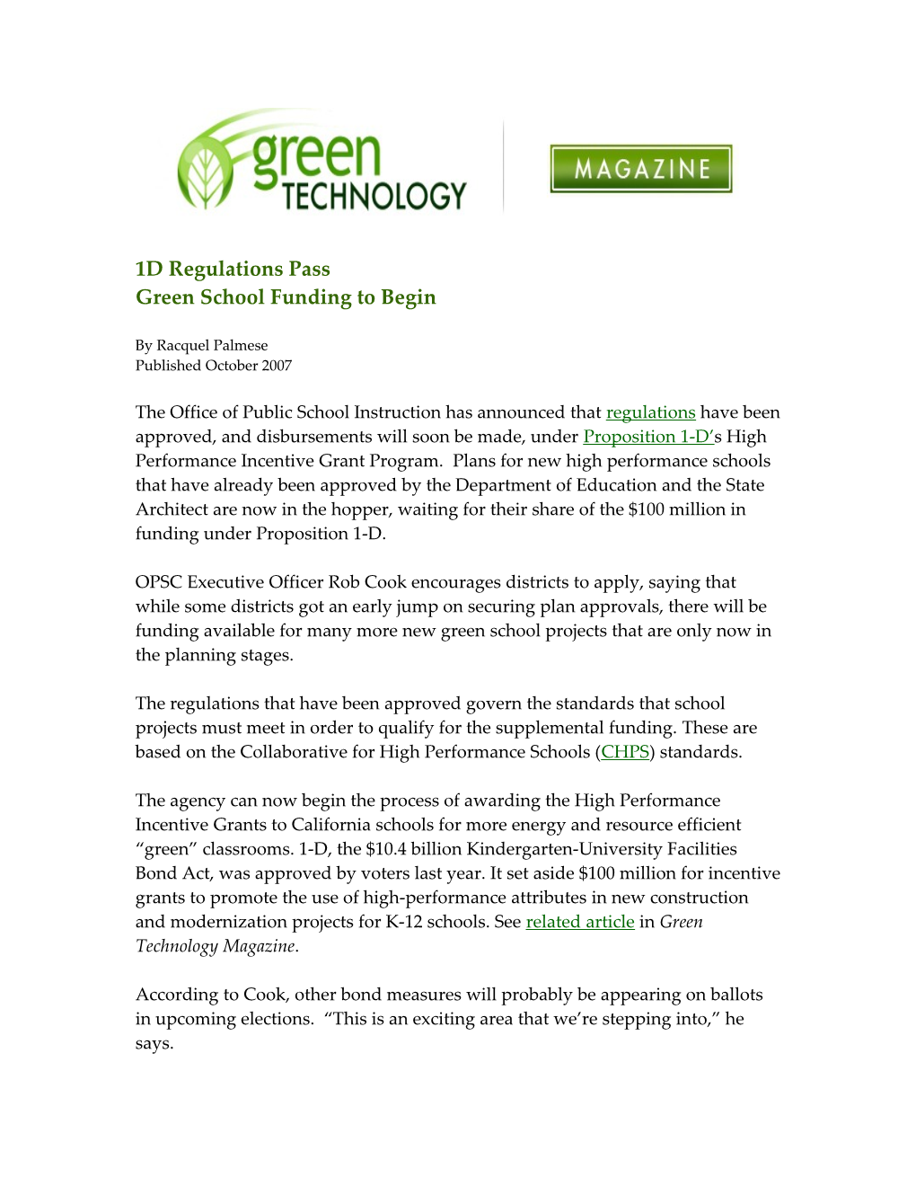 1D Regulationspass Greenschool Funding to Begin by Racquel Palmese