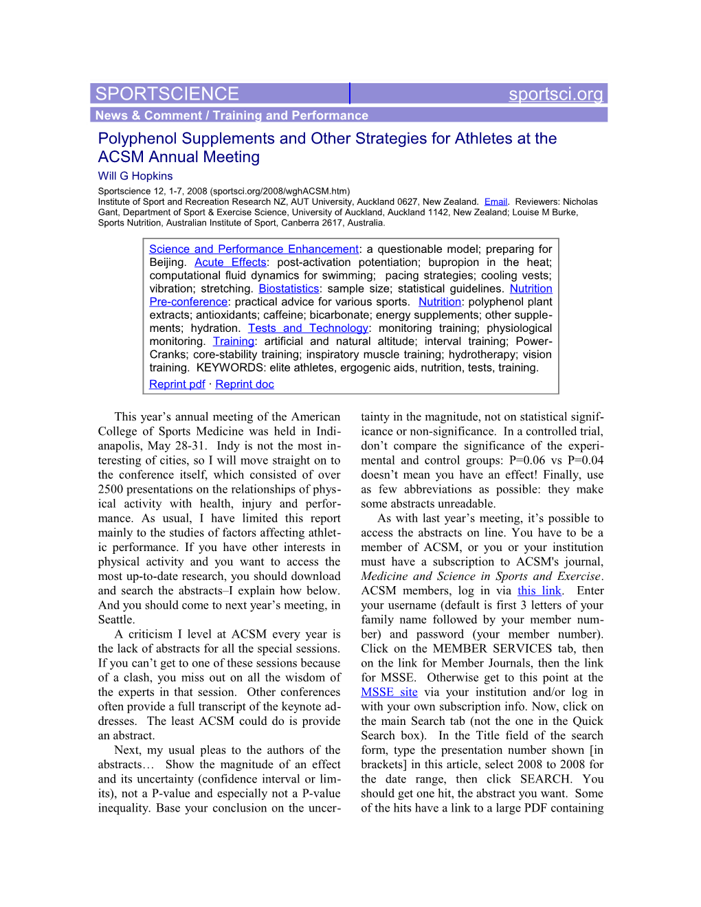 Report On The 2007 ACSM Annual Meeting