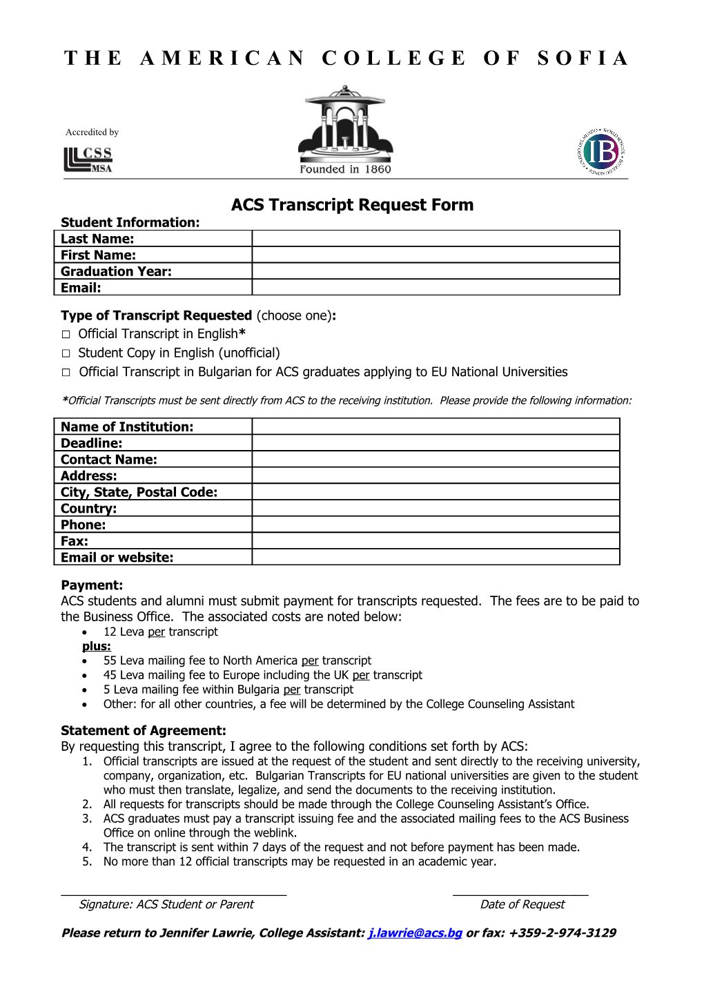 ACS Transcript Request Form
