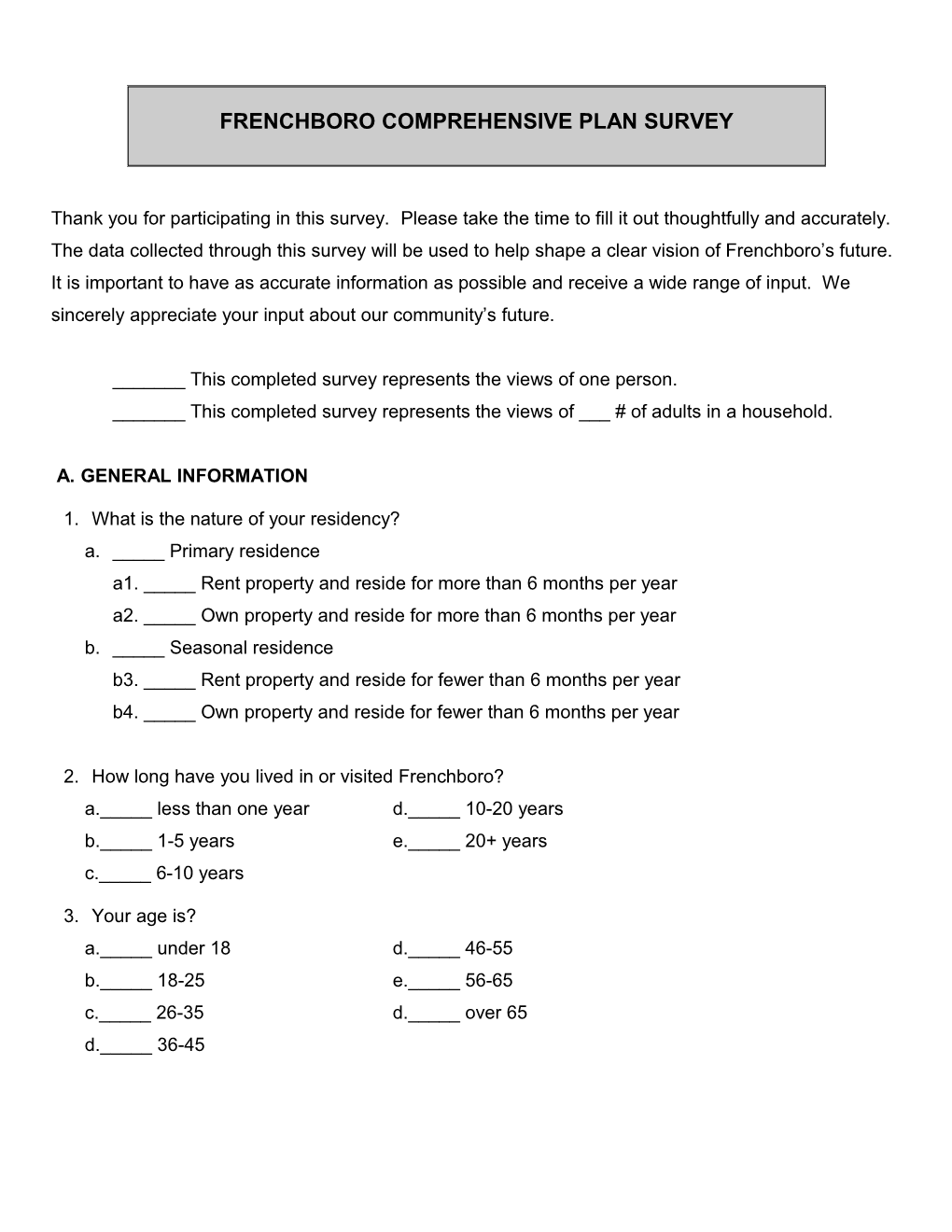 Orland Comprehensive Plan Survey