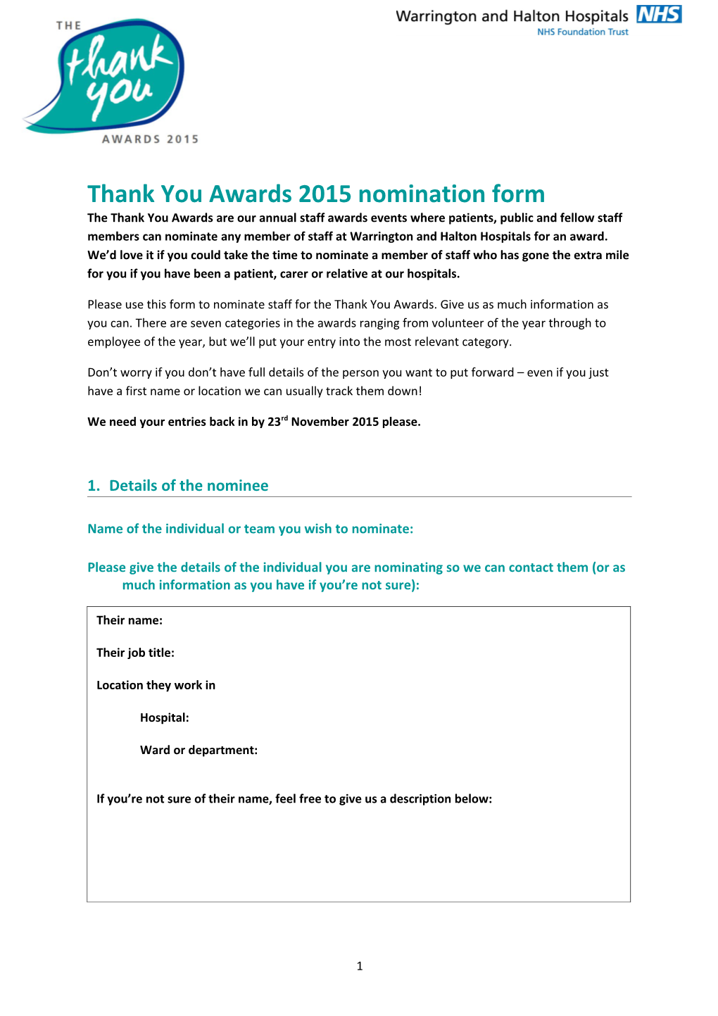 The Warrington and Halton Hospitals NHS Foundation Trust Staff Awards
