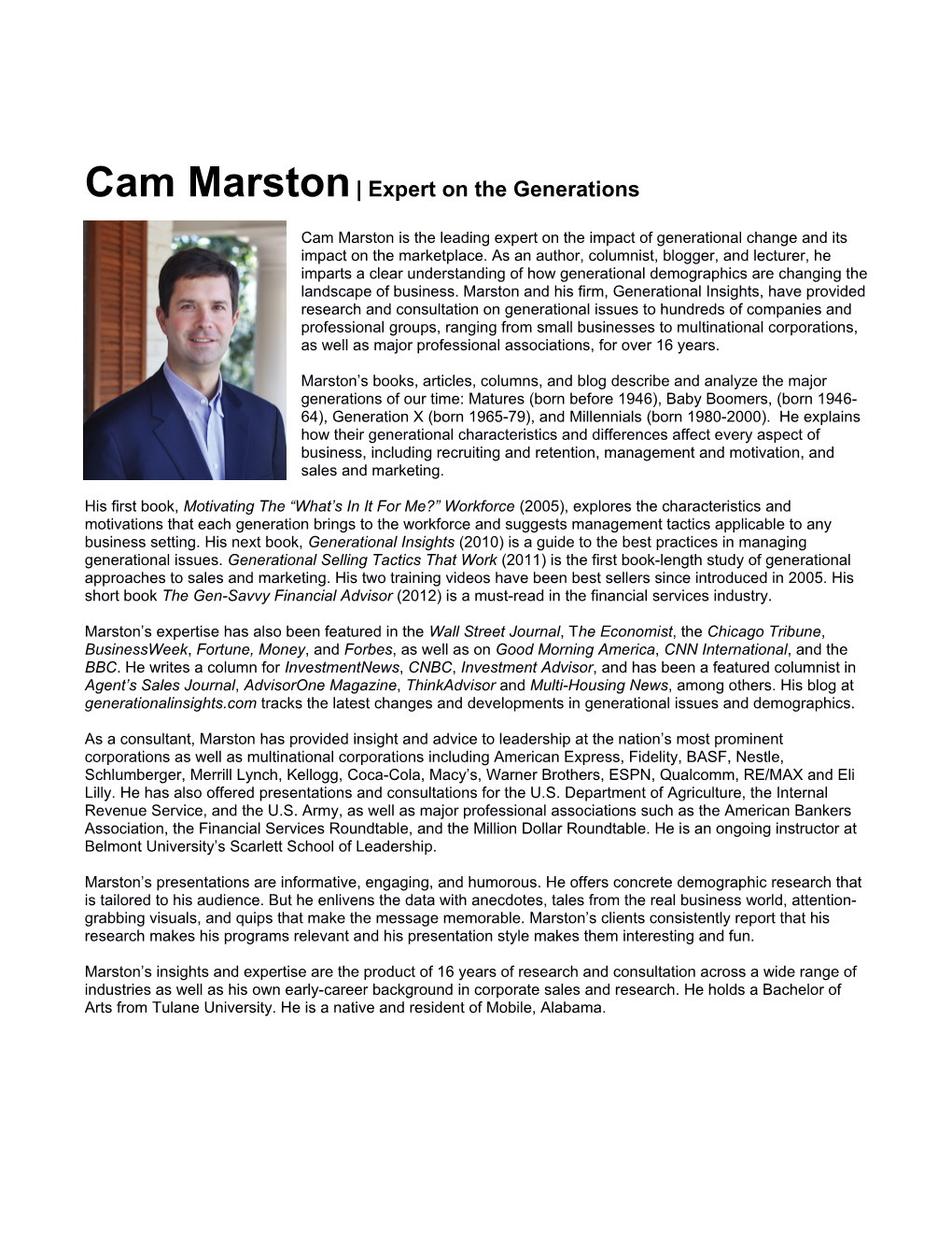 Cam Marston Expert on the Generations