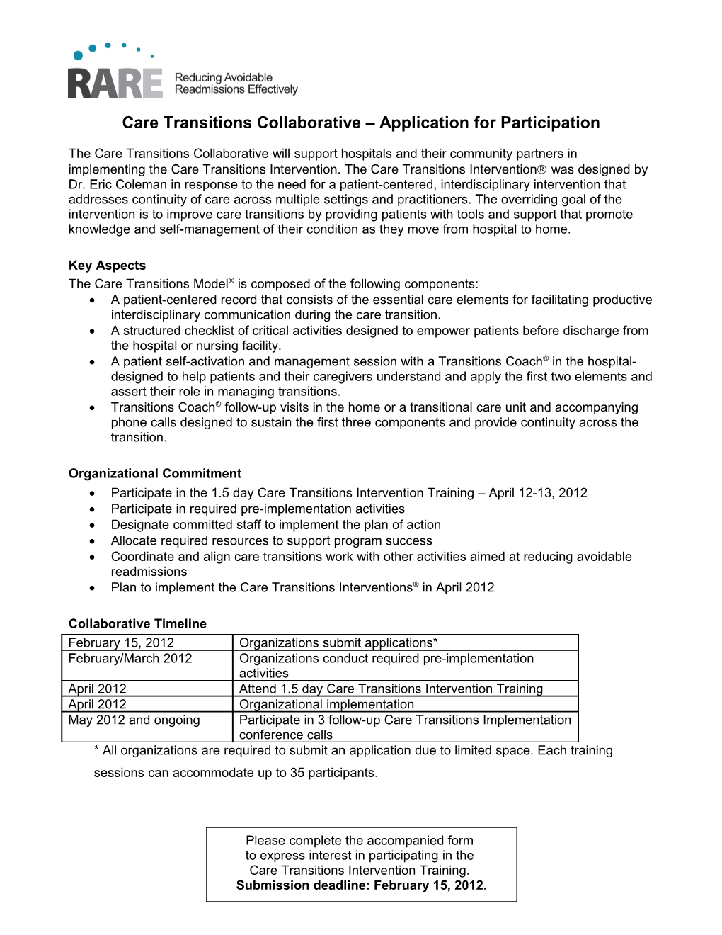 Care Transitions Collaborative Call for Participation
