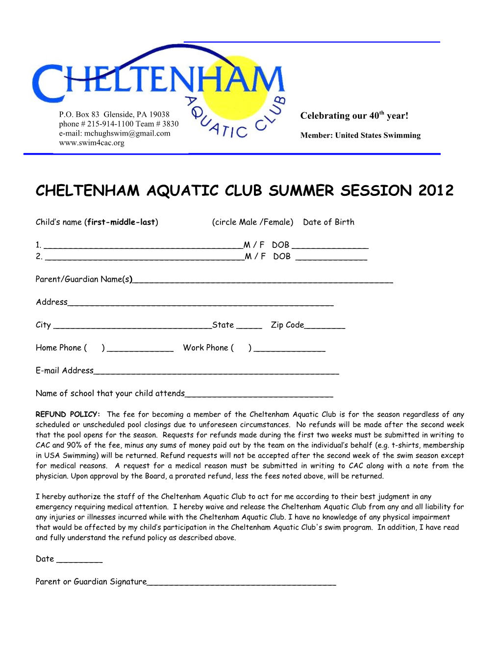 Cheltenham Aquatic Club Summer Session 2012