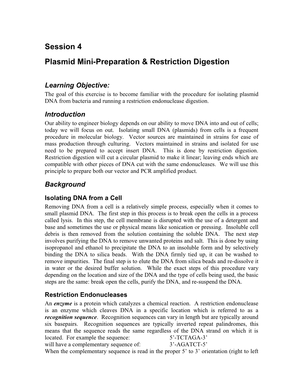 Plasmid Mini-Preparation & Restriction Digestion