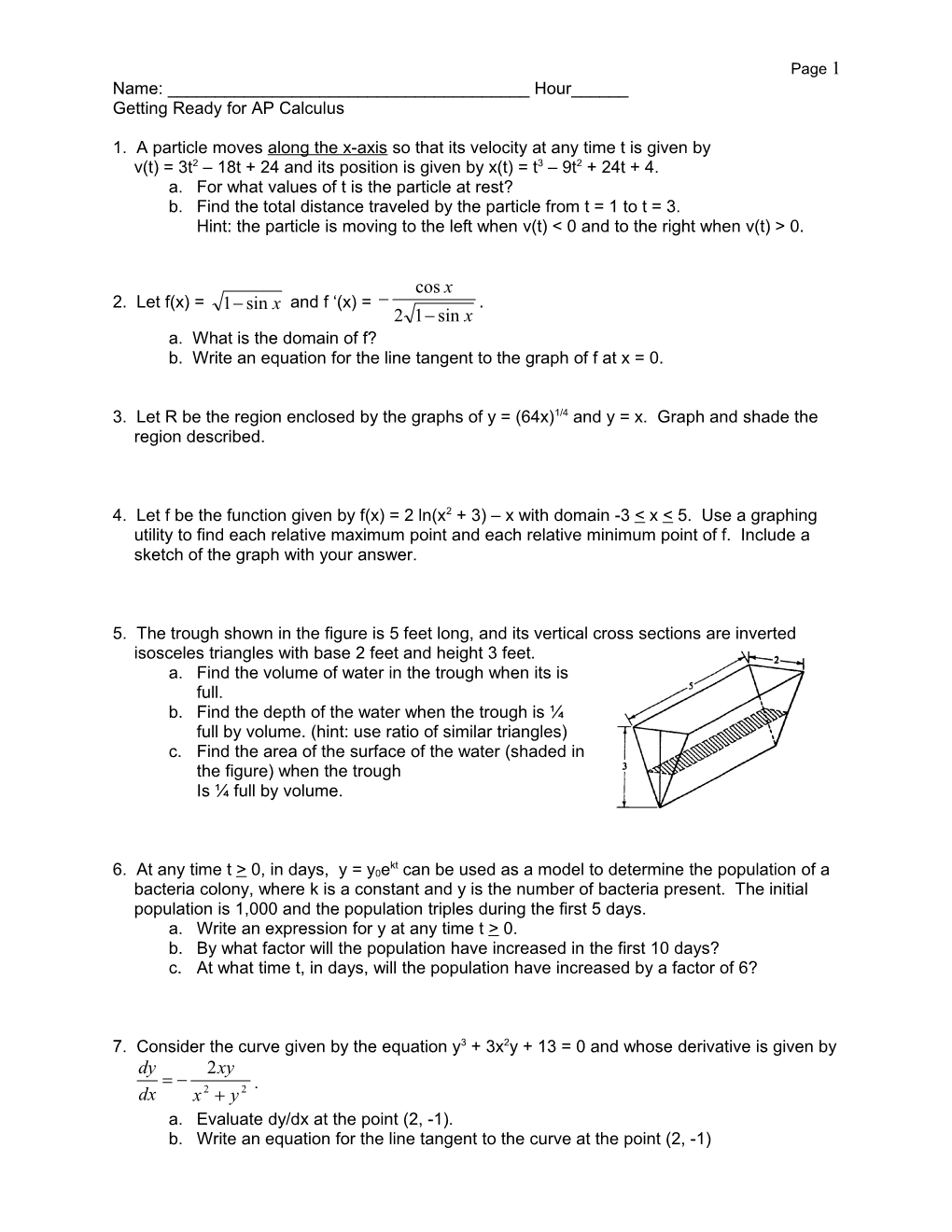 Getting Ready for AP Calculus